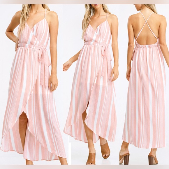 Harper Pink and Ivory Striped Wrap Dress - Picture 11 of 14